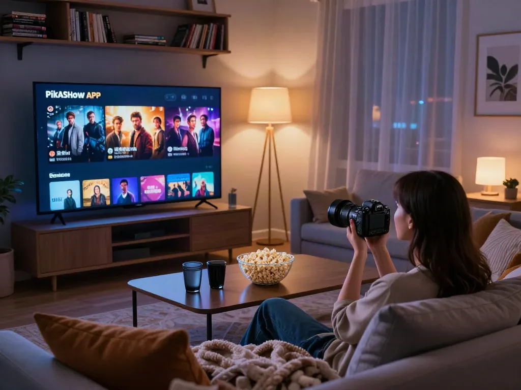 Watching streaming content with PikAShow APK in a cozy living room