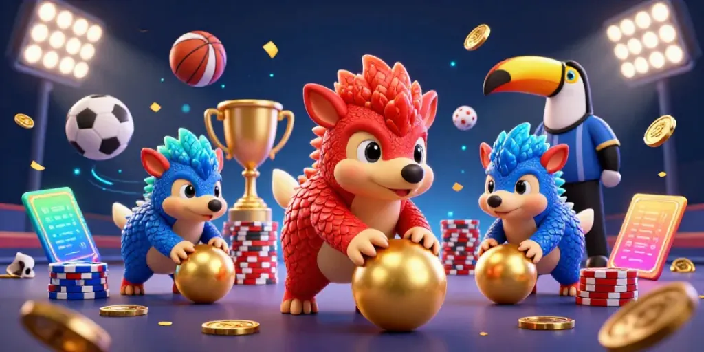 kqbd - kết quả bóng đá trực tuyến - kết quả bóng đá hôm nay featuring energetic pangolins surrounding sports elements and poker chips.