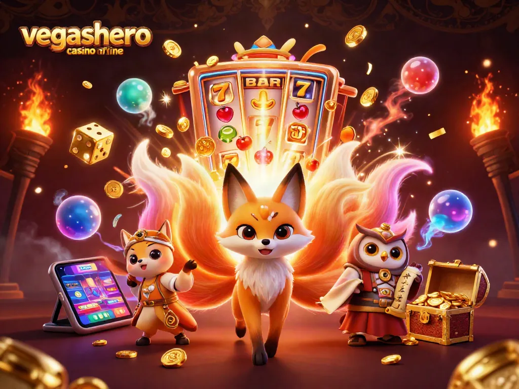Experience excitement at vegashero casino online with vibrant characters and casino game elements.