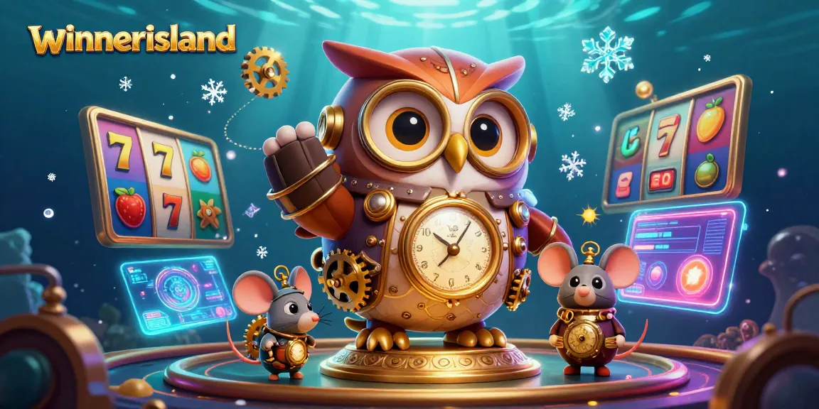 Experience thrilling gameplay at winnerisland with playful steampunk characters and vibrant slot machines.