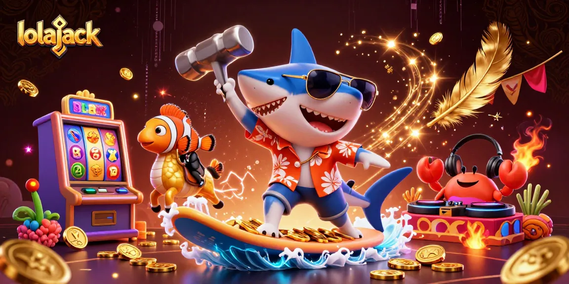Engage with lolajack's vibrant casino world featuring a shark and clownfish in a gold coin wave.