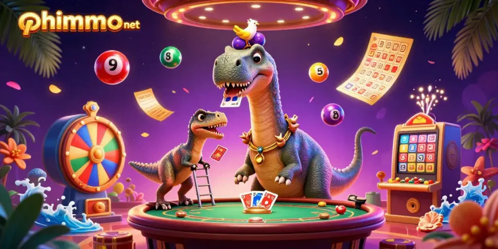 Engage in the vibrant allure of phimmoi net with a dynamic casino scene featuring animated characters.